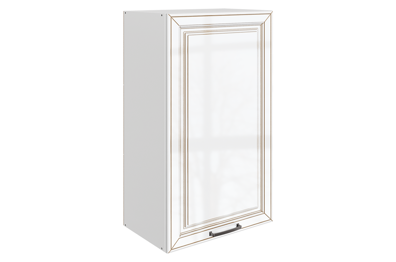 Атланта Шкаф навесной L500 Н900 (1 дв. гл.) (эмаль) (белый/белый глянец патина золото)