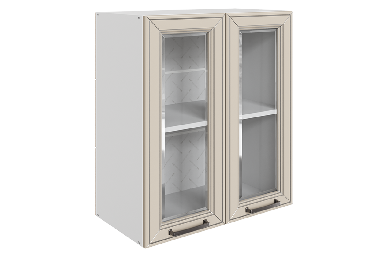 Атланта Шкаф навесной L600 Н720 (2 дв. рам.) (эмаль) (белый/сливки патина платина)