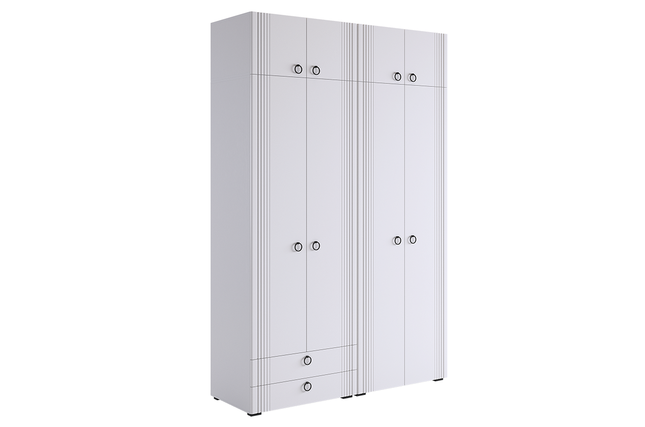 Шкаф четырехдверный "Ева К1" (белое дерево/белый матовый)