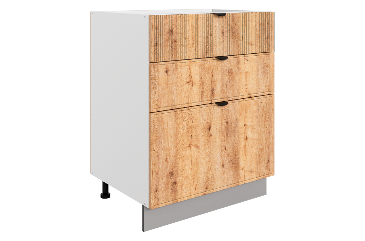 Бариста Шкаф рабочий L600 B500 Слим (3 ящ.) (белый/дуб европейский матовый)