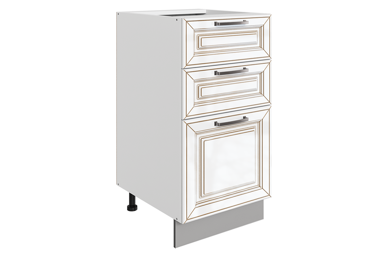 Атланта Шкаф рабочий L400 B500 Слим (3 ящ.) (эмаль) (белый/белый глянец патина золото)
