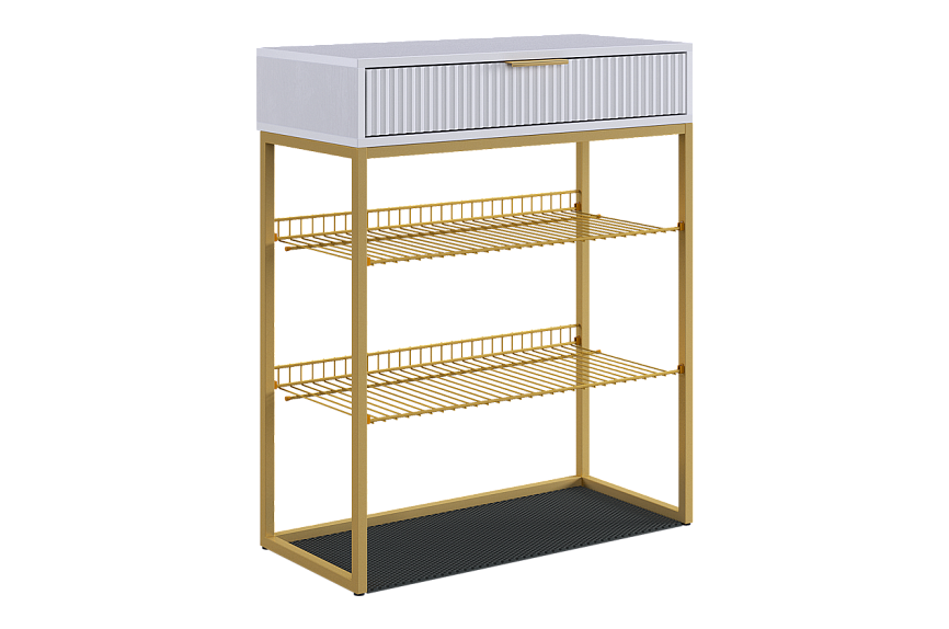 Обувница Вельвет (белое дерево/белый матовый/золото)