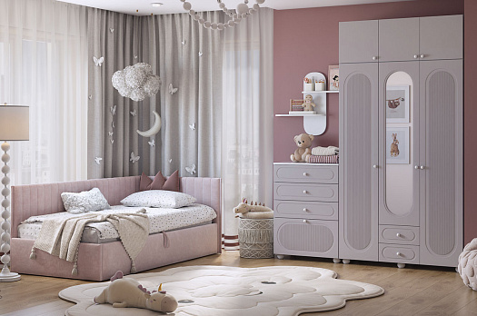 Набор детской мебели "Милана К5" (белое дерево/сакура/нежно-розовый (велюр))