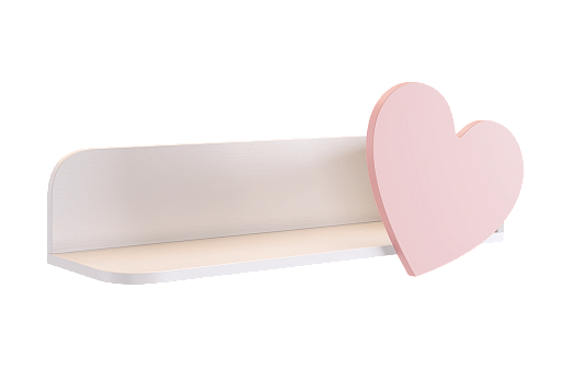 Полка навесная Сердечко (белое дерево/пудра розовая (эмаль))