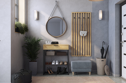 Прихожая "Бери К5" (1330х370х1900) (дуб крафт золотой/графит (велюр))