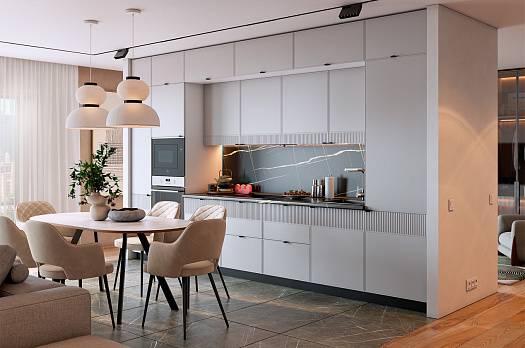 Кухонный гарнитур 1 "Бариста" (ширина 400 см) (белый/маус матовый/маус матовый)