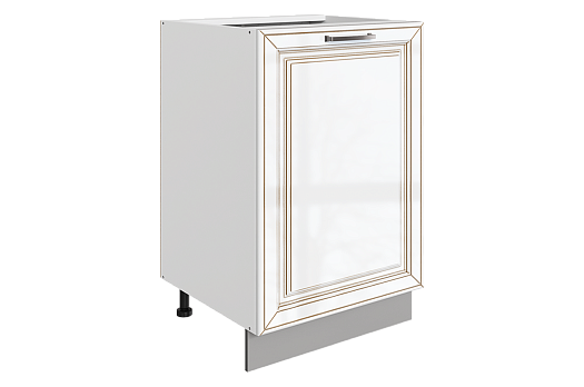 Атланта Шкаф рабочий L500 B500 (1 дв. гл.) (эмаль) (белый/белый глянец патина золото)