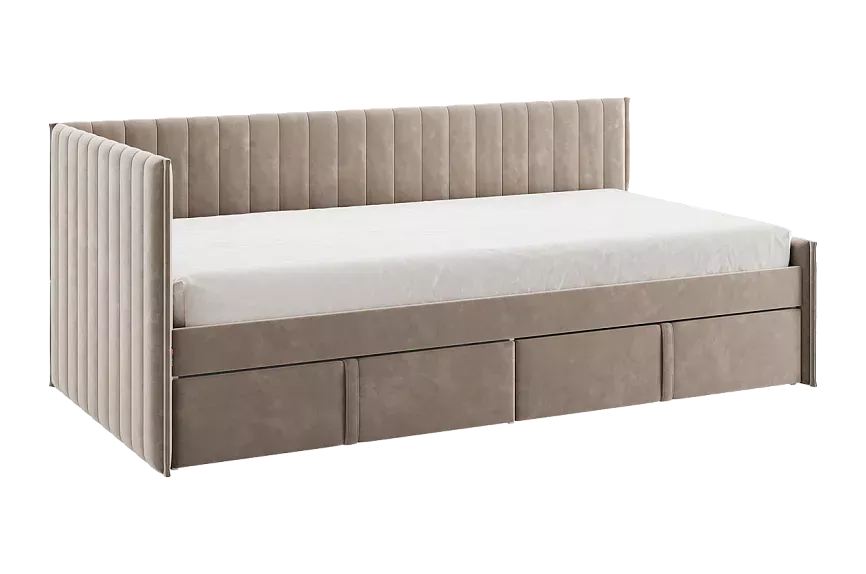 Кровать с ящиками Твикс (Тахта) 90х200 см (латте (велюр))