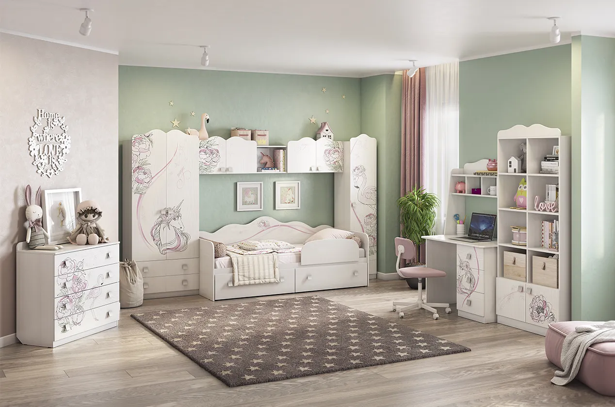 Набор детской мебели Фэнтези К1 (белый рамух)
